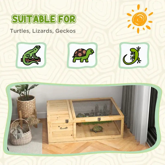 Wooden Tortoise House – Yellow | Two-Room Reptile Habitat with Expandable Side Panels PAWHUT - Little and Giant Explorers PawHut