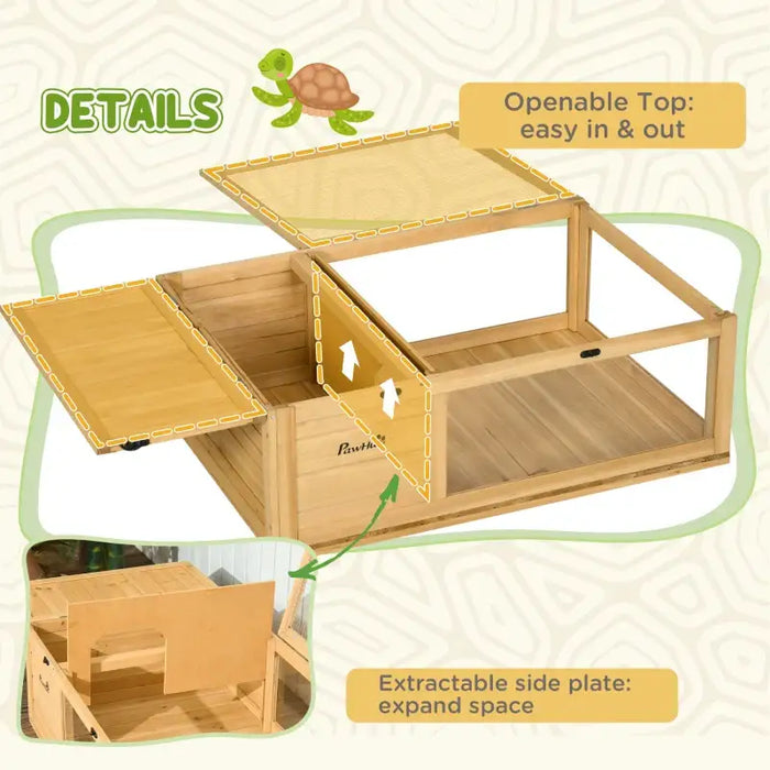 Wooden Tortoise House – Yellow | Two-Room Reptile Habitat with Expandable Side Panels PAWHUT - Little and Giant Explorers PawHut