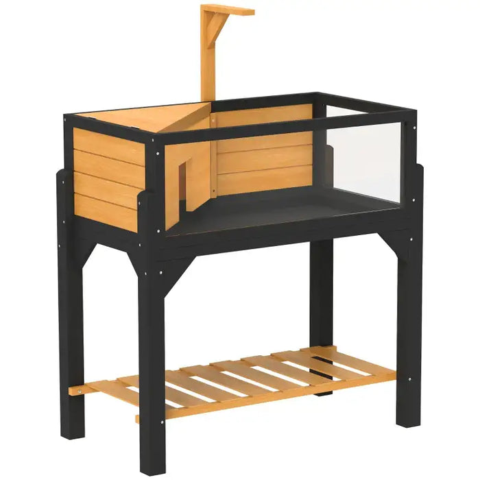 Wooden Tortoise Tank – Yellow | Two-Room Reptile Habitat with Basking Area PAWHUT - Little and Giant Explorers PawHut