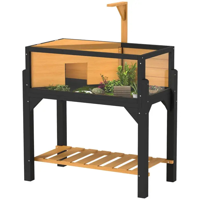 Wooden Tortoise Tank – Yellow | Two-Room Reptile Habitat with Basking Area PAWHUT - Little and Giant Explorers PawHut