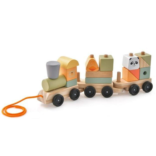 Wooden Toy Train with Stackable Building Blocks and Pull Rope - Little and Giant Explorers Costway