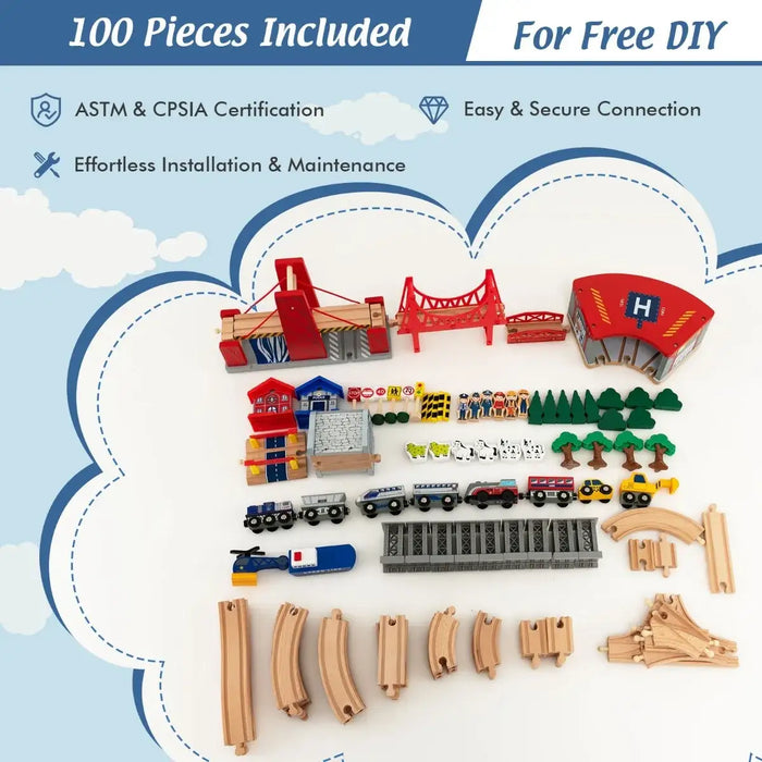 Wooden Train Table with 100-Piece Set | 2-in-1 Activity Table COSTWAY - Little and Giant Explorers Costway