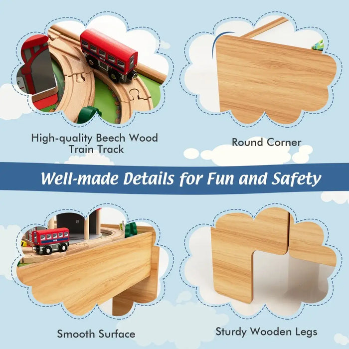 Wooden Train Table with 100-Piece Set | 2-in-1 Activity Table COSTWAY - Little and Giant Explorers Costway