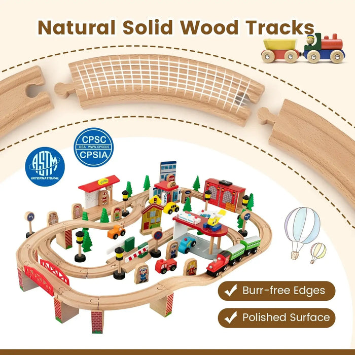Wooden Train Table with 84-Piece Set | Reversible Activity Table COSTWAY - Little and Giant Explorers Costway