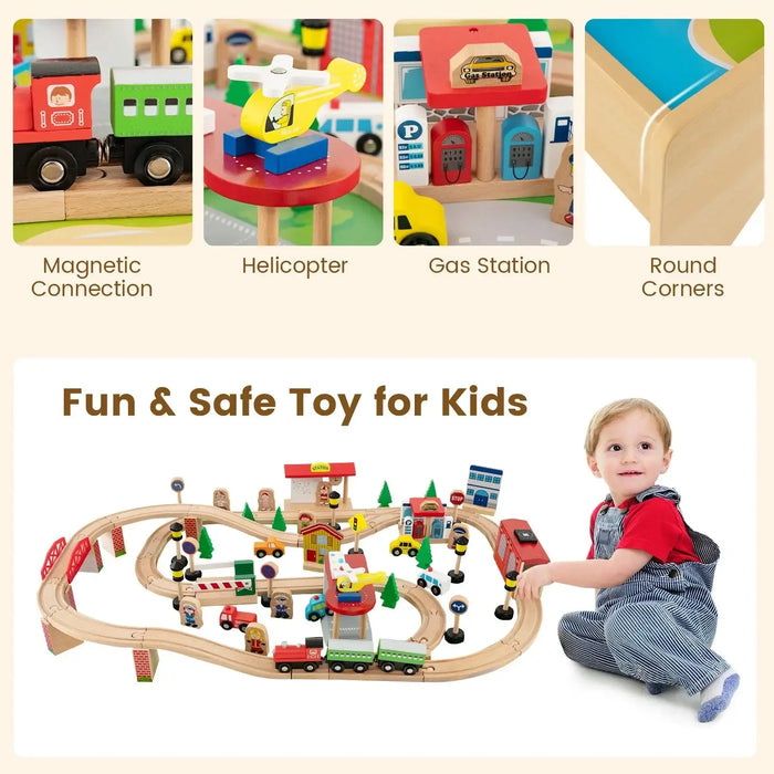 Wooden Train Table with 84-Piece Set | Reversible Activity Table COSTWAY - Little and Giant Explorers Costway