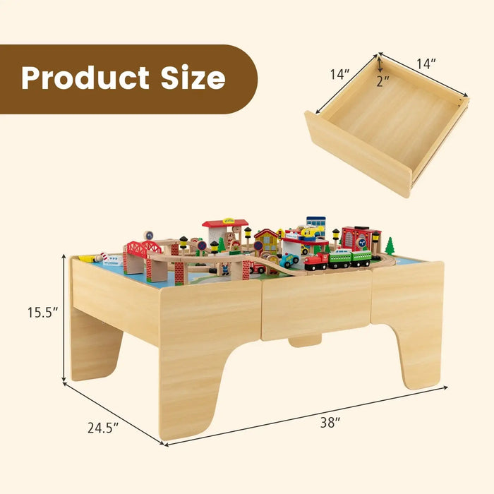 Wooden Train Table with 84-Piece Set | Reversible Activity Table COSTWAY - Little and Giant Explorers Costway