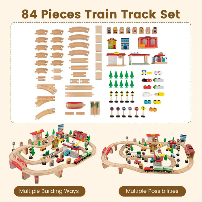 Wooden Train Table with 84-Piece Set | Reversible Activity Table COSTWAY - Little and Giant Explorers Costway