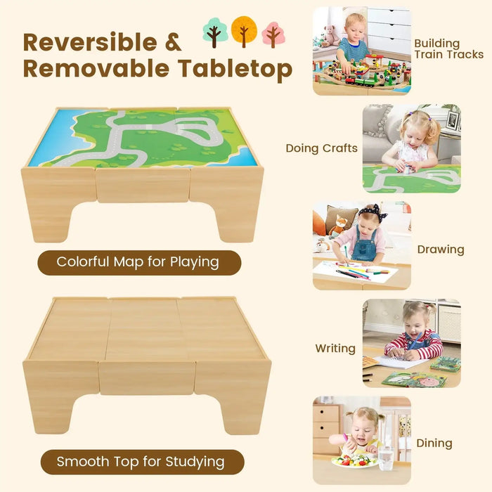 Wooden Train Table with 84-Piece Set | Reversible Activity Table COSTWAY - Little and Giant Explorers Costway