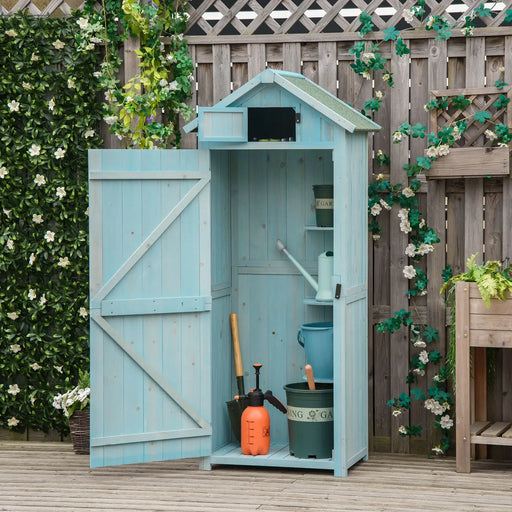 Wooden Garden Shed with 3 Shelves in Blue - Little and Giant Explorers Outsunny