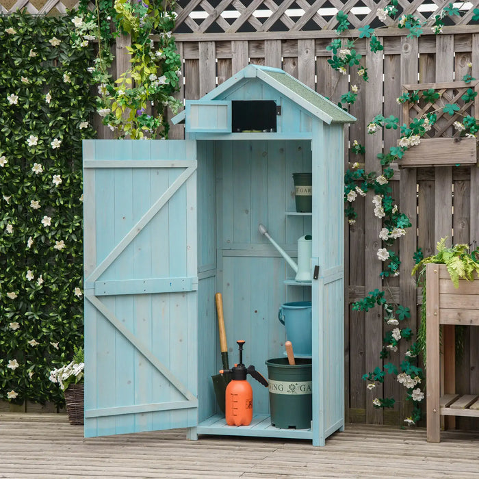 Wooden Garden Shed with 3 Shelves in Blue - Little and Giant Explorers Outsunny