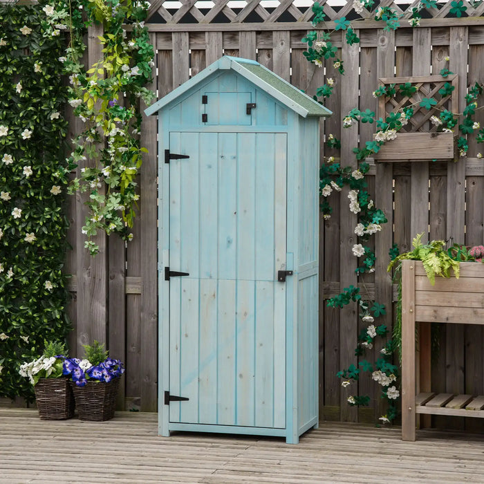 Wooden Garden Shed with 3 Shelves in Blue - Little and Giant Explorers Outsunny