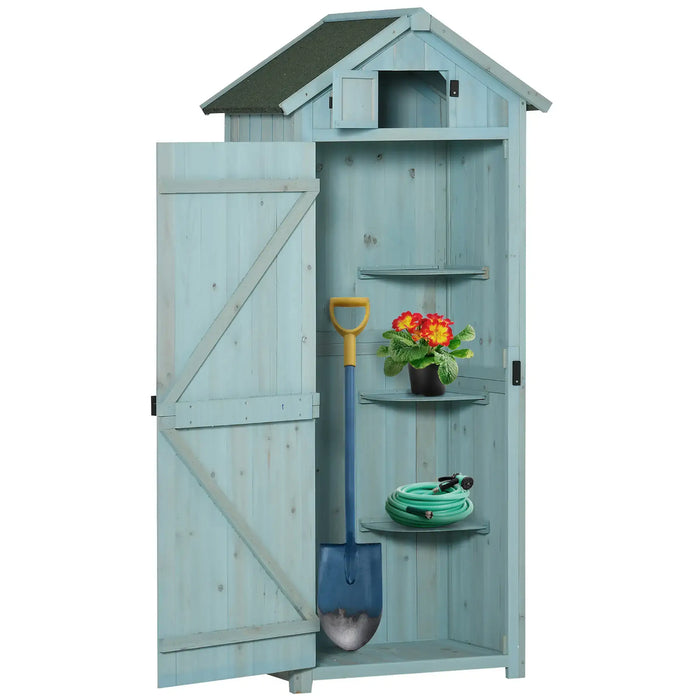 Wooden Garden Shed with 3 Shelves in Blue - Little and Giant Explorers Outsunny