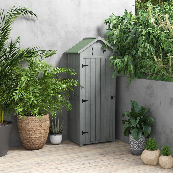 Wooden Garden Shed with Lockable Door in Grey - Little and Giant Explorers Outsunny