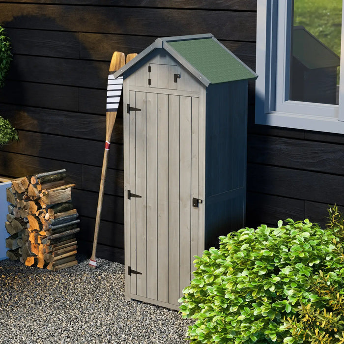 Wooden Garden Shed with Lockable Door in Grey - Little and Giant Explorers Outsunny