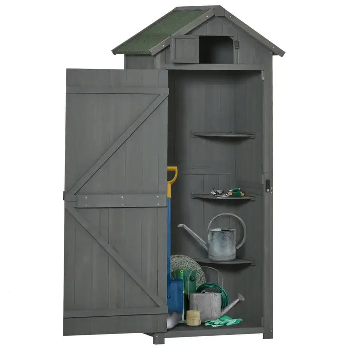 Wooden Garden Shed with Lockable Door in Grey - Little and Giant Explorers Outsunny