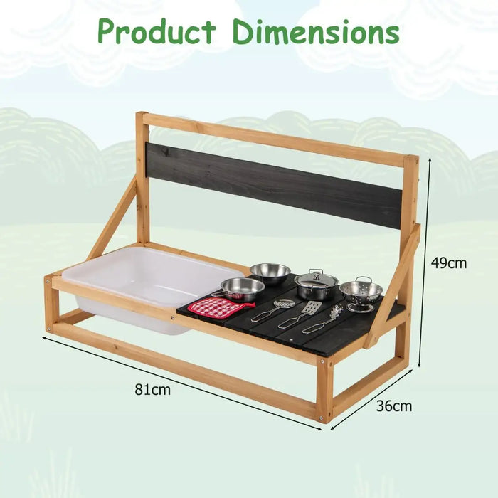Wooden Wall-Mounted/Tabletop Mud Kitchen | Fir Wood Play Kitchen - Sink and Utensils COSTWAY - Little and Giant Explorers Costway