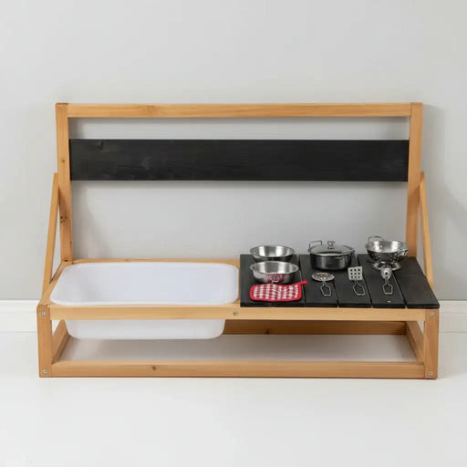 Wooden Wall-Mounted/Tabletop Mud Kitchen | Fir Wood Play Kitchen - Sink and Utensils COSTWAY - Little and Giant Explorers Costway