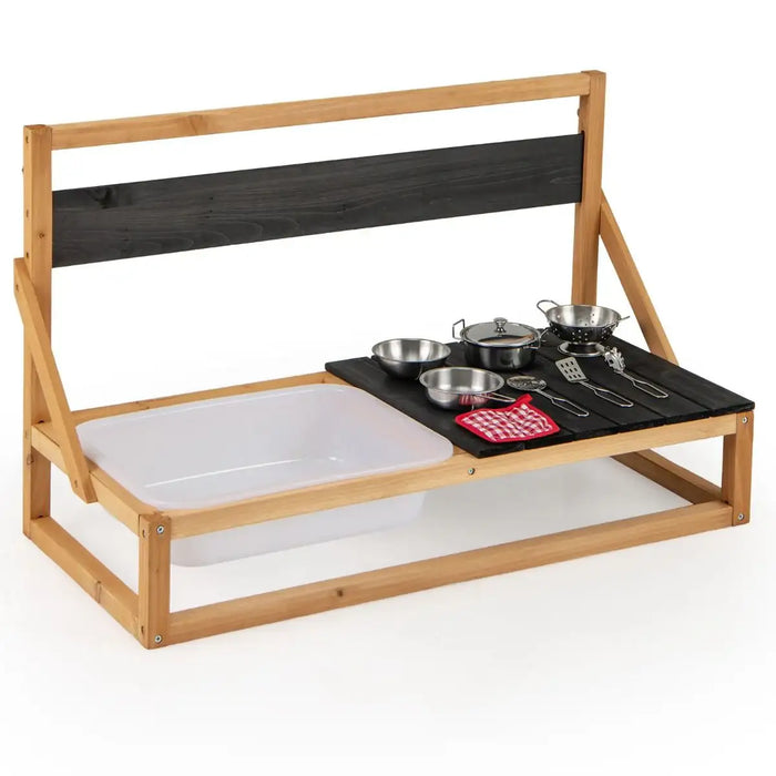 Wooden Wall-Mounted/Tabletop Mud Kitchen | Fir Wood Play Kitchen - Sink and Utensils COSTWAY - Little and Giant Explorers Costway