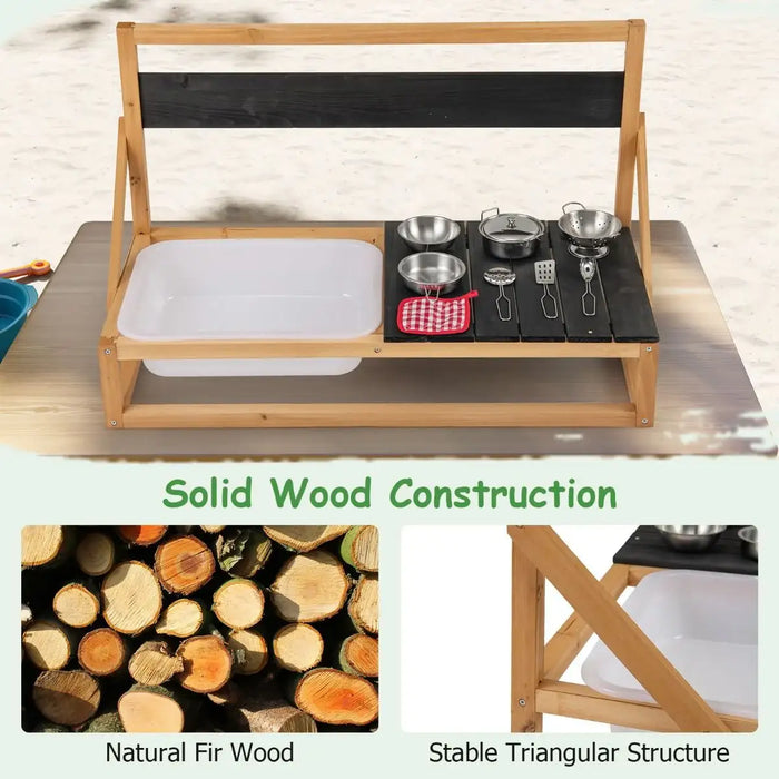 Wooden Wall-Mounted/Tabletop Mud Kitchen | Fir Wood Play Kitchen - Sink and Utensils COSTWAY - Little and Giant Explorers Costway