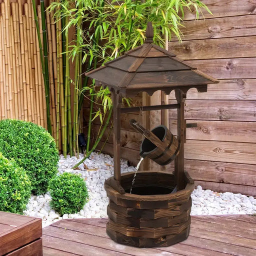 Wooden Wishing Well Water Feature – Rustic Garden Fountain | Fir Wood - Electric Pump OUTSUNNY - Little and Giant Explorers Outsunny