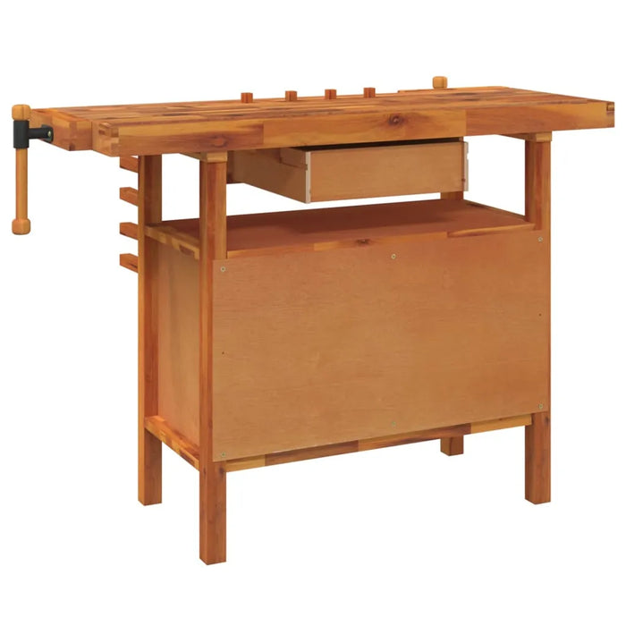 Workbench with Drawer and Vices in Solid Wood Acacia (124 x 52 x 83cm) - Little and Giant Explorers vidaXL