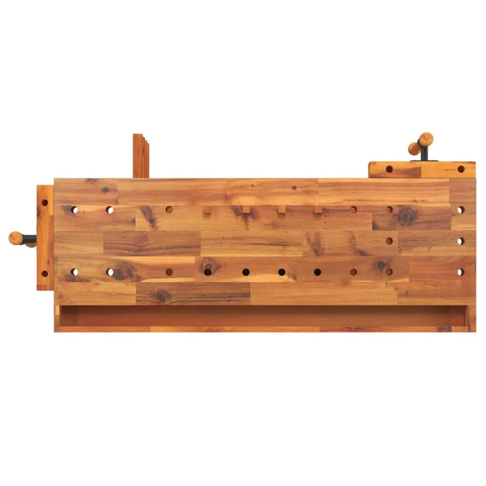 Workbench with Drawer and Vices in Solid Wood Acacia (124 x 52 x 83cm) - Little and Giant Explorers vidaXL