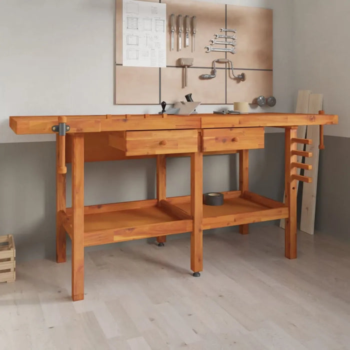 Workbench with Drawers and Vices in Solid Wood Acacia (192 x 62 x 83cm) - Little and Giant Explorers vidaXL