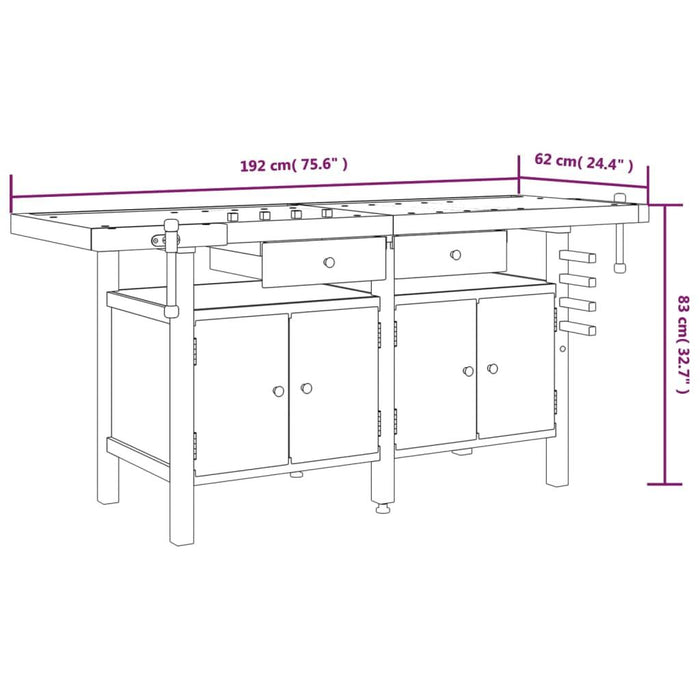 Workbench with Drawers and Vices in Solid Wood Acacia - Little and Giant Explorers vidaXL