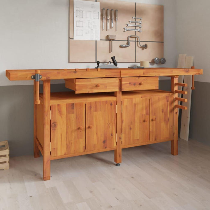 Workbench with Drawers and Vices in Solid Wood Acacia - Little and Giant Explorers vidaXL