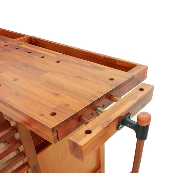 Workbench with Drawers and Vices in Solid Wood Acacia - Little and Giant Explorers vidaXL