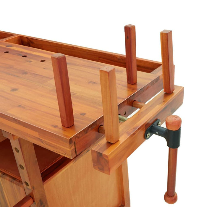 Workbench with Drawers and Vices in Solid Wood Acacia - Little and Giant Explorers vidaXL