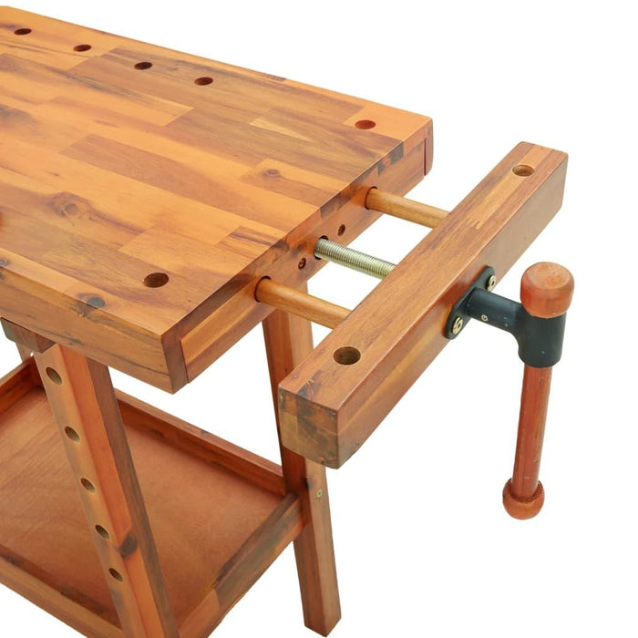 Workbench with Vices in Solid Wood Acacia (92 x 48 x 83cm) - Little and Giant Explorers vidaXL