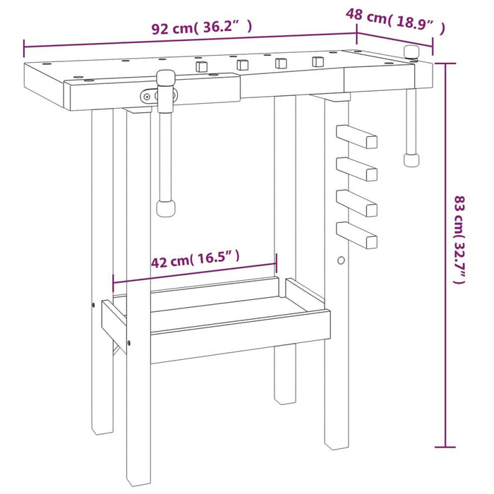 Workbench with Vices in Solid Wood Acacia (92 x 48 x 83cm) - Little and Giant Explorers vidaXL