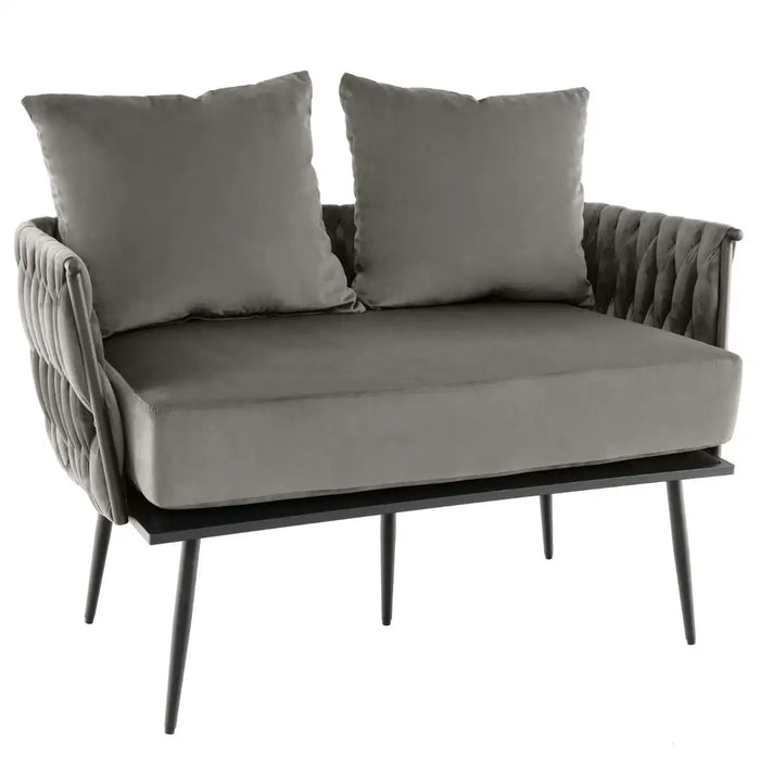 Woven Loveseat Sofa – Grey Dutch Velvet | Woven Back and Armrests - Metal Legs COSTWAY - Little and Giant Explorers