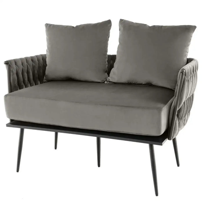 Woven Loveseat Sofa – Grey Dutch Velvet | Woven Back and Armrests - Metal Legs COSTWAY - Little and Giant Explorers