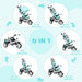 6-in-1 children's tricycle with age recommendations on a light blue background