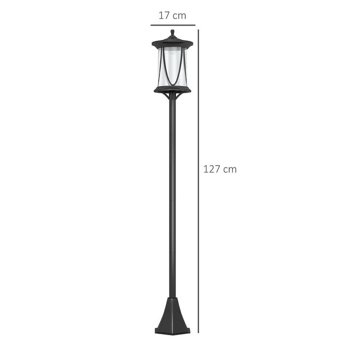 Black outdoor solar garden lamp post with dimensions 127 cm height and 17 cm lantern width