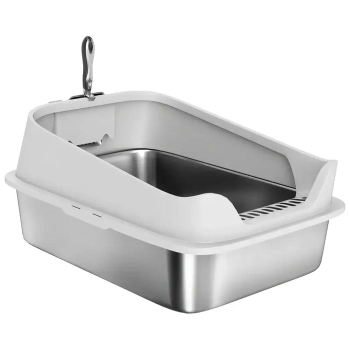 XL Stainless Steel Cat Litter Box with Scoop | High-Sided Splash Protection PAWHUT - Little and Giant Explorers PawHut