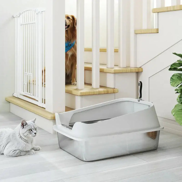XL Stainless Steel Cat Litter Box with Scoop | High-Sided Splash Protection PAWHUT - Little and Giant Explorers PawHut