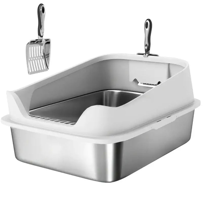 XL Stainless Steel Cat Litter Box with Scoop | High-Sided Splash Protection PAWHUT - Little and Giant Explorers PawHut