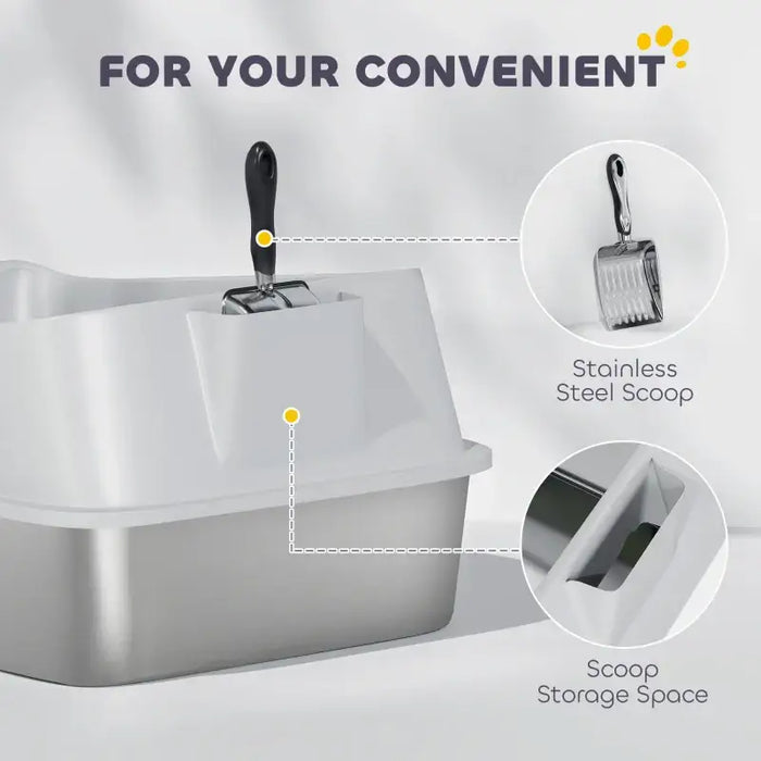 XL Stainless Steel Cat Litter Box with Scoop | High-Sided Splash Protection PAWHUT - Little and Giant Explorers PawHut