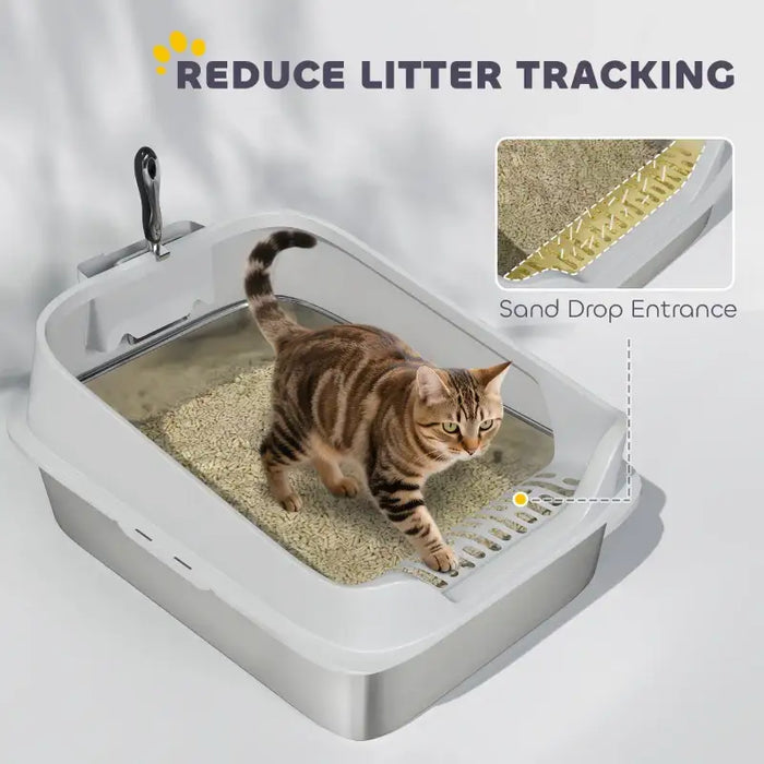 XL Stainless Steel Cat Litter Box with Scoop | High-Sided Splash Protection PAWHUT - Little and Giant Explorers PawHut