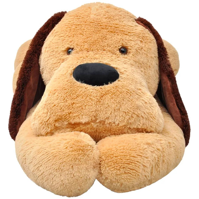 Plush dog toy with brown ears on a white background
