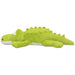 Green plush alligator toy on a white background