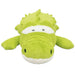 Green plush toy alligator on a white background