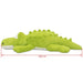 Green plush toy alligator with dimensions on a white background