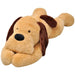 Plush dog toy with brown ears and black nose on a white background