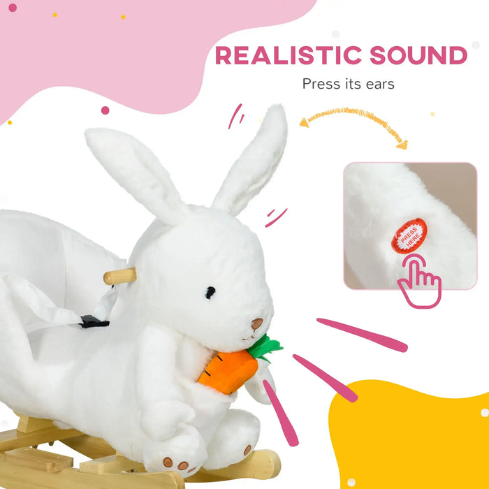 White plush dragon with a carrot, featuring realistic sound feature on a colorful background.