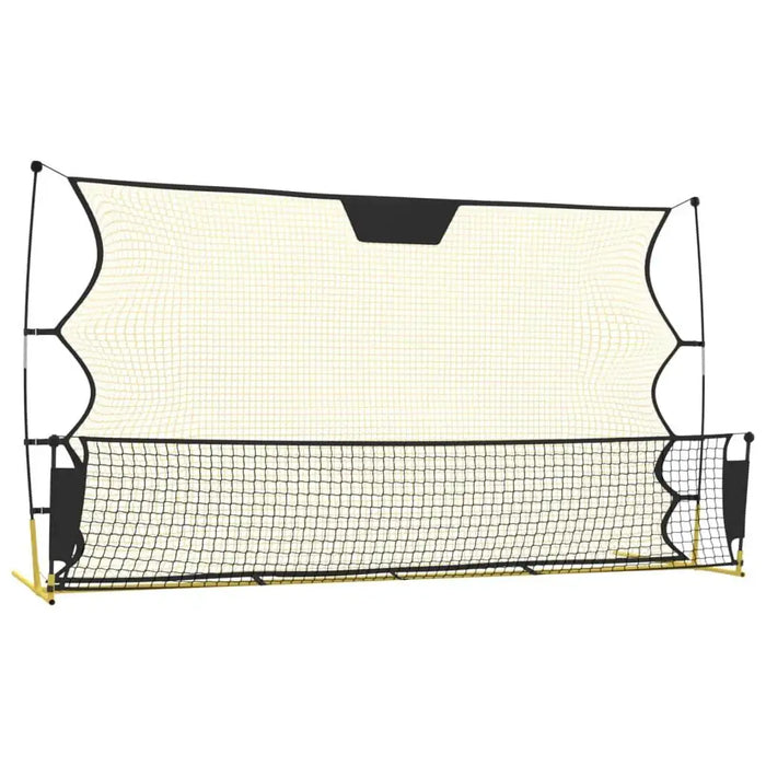 Yellow and black football rebounder net dual surface training system, freestanding.