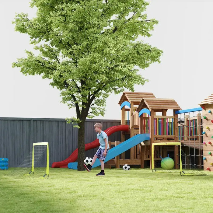 Yellow Football Goal Set of 2 – 183x90cm Steel Frame | Portable with Carry Bag HOMCOM - Little and Giant Explorers HOMCOM